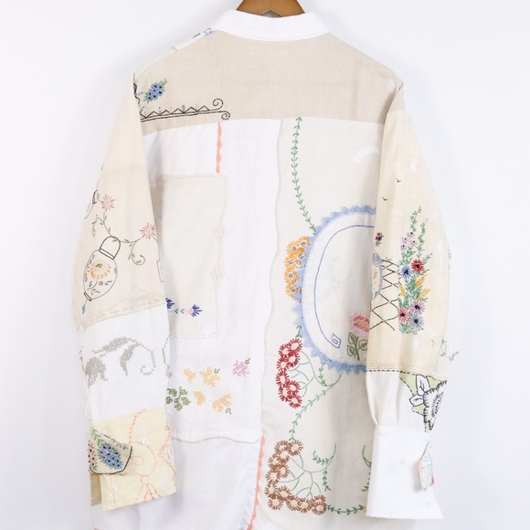 COPY - Antique Handkerchief Patchwork Long Sleeve Men's Button Down Long Sleeve… - Picture 5 of 6